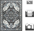 Beglad Area Rugs 4x6 for Living Room, Bedroom, Washable Vintage Rugs -Low Pile Soft Distressed Rugs for Kitchen, Dining Room, Non Shedding, Black and Blue
