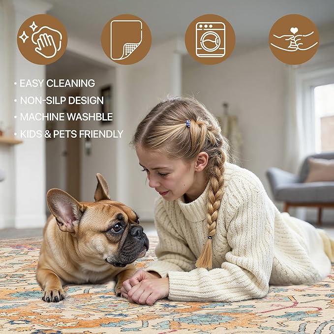 Bavni Runner Rug, Machine Washable Rugs for Bedroom 2x5, Non Slip Boho Rugs with Rubber Backing, Ultra-Thin Folable Rug Runner for Hallways Bathroom, Turmeric