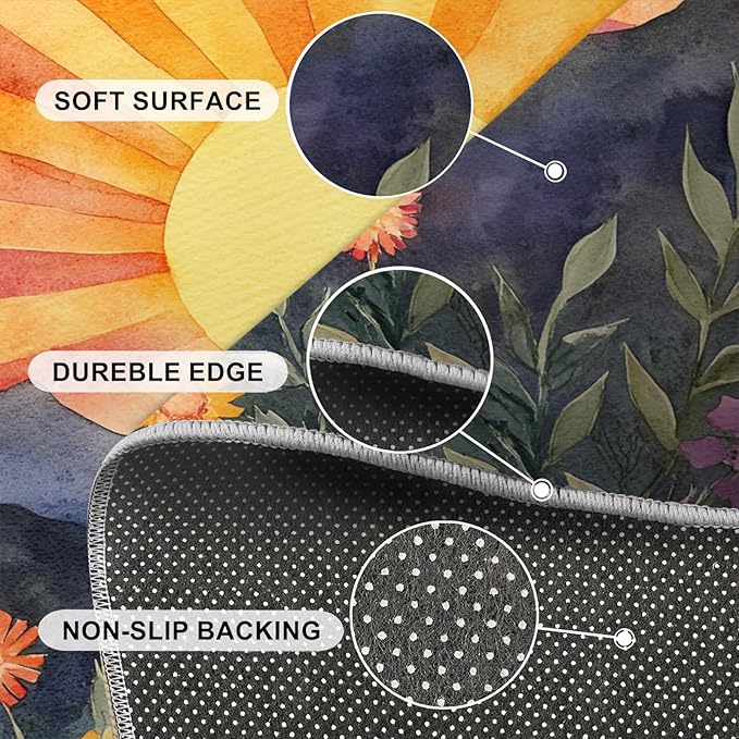 Boho Sun Area Rugs 6x9ft, Radiant Sunburst Fluffie Rugs for Living Room, Geometric Solar Nursery Rug with Under Rug Non Slip Tape for Bedroom Kids Room