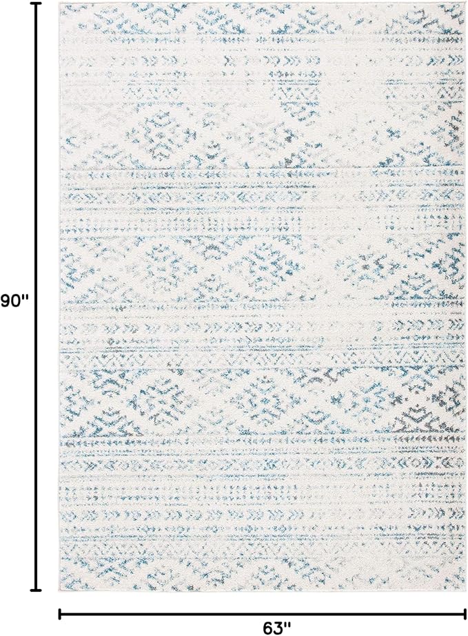 SAFAVIEH Tulum Collection Area Rug - 5'3" x 7'6", Ivory & Turquoise, Moroccan Boho Tribal Design, Non-Shedding & Easy to Clean, Ideal for Living Room, Bedroom, Dining Space (TUL272E)