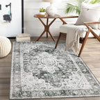 Moynesa Ultra-Thin Washable Area Rug - 3x5 Gray Entryway Rug Stain Resistance Kitchen Mat, Non Slip Non Shedding Pet Friendly Vintage Bathroom Carpet for Indoor Bedroom Living Laundry Room