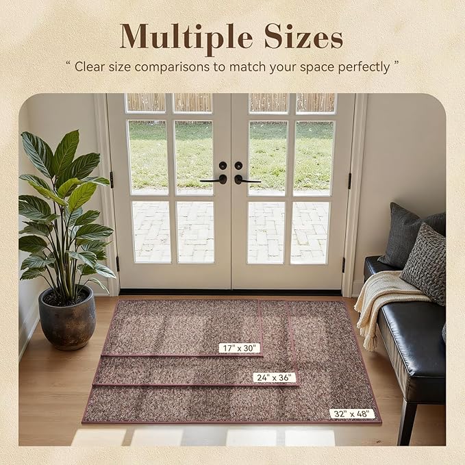MontVoo Door Mat Indoor Entrance Doormat, Absorbent Durable Rubber Non Slip Front Door Mat for Inside Entry Entryway Dirt Trapper Welcome Mat, Red 17''x30''