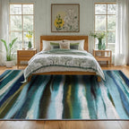 Abstract 5x7 Area Rug, Modern Stripe Pattern Teal Rugs for Living Room, Washable Soft Large Non-Slip Floor Carpet for Dining Room Office Bedroom - Teal/Multi