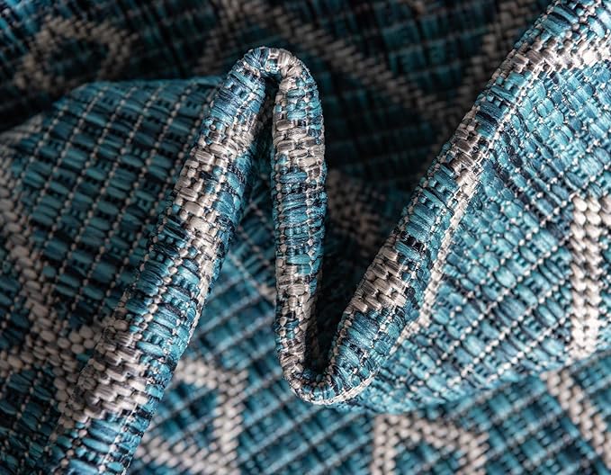 Unique Loom Outdoor Trellis Collection Area Rug - Tribal Trellis (3' 3" x 5' 3" Rectangle, Teal/ Ivory)
