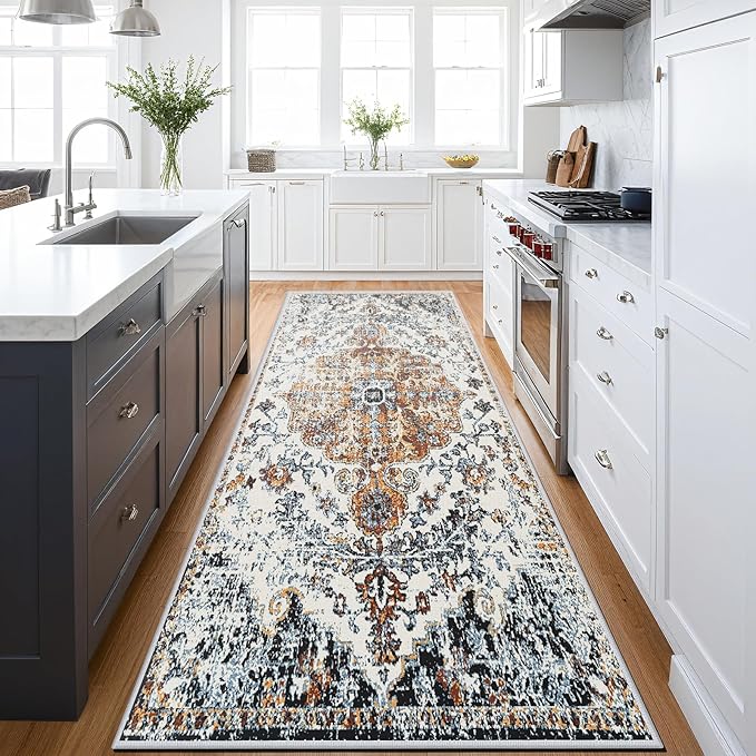 Hallway Washable Runner Rug 2x6 - Vintage Kitchen Runner Rugs with Non Slip Backing Boho Rugs for Living Room Bedroom Floor Distressed Carpet Runners for Farmhouse, Laundry