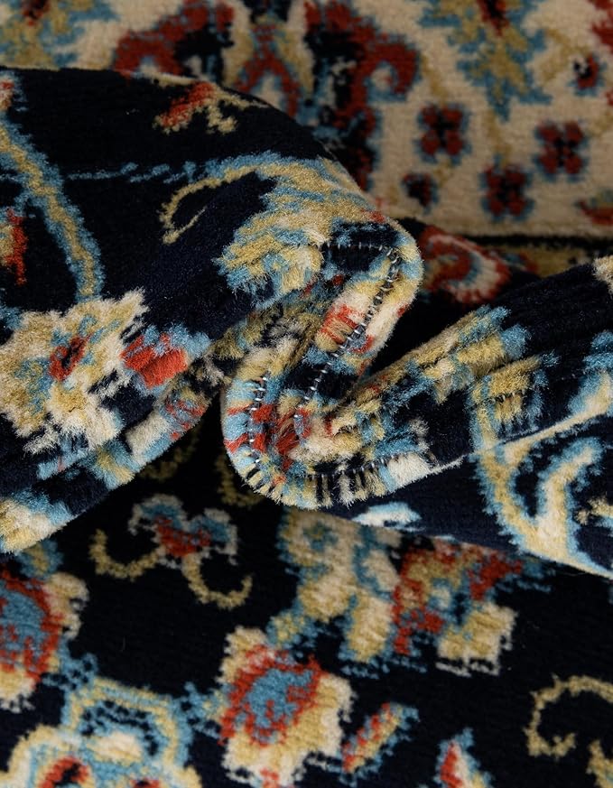 Unique Loom Sialk Hill Collection Area Rug - Washington (7' 10" Round Navy Blue/Cream)