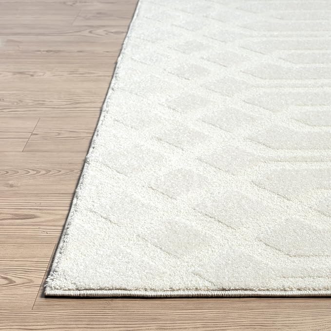 Abani Cozy Cream Area Rug for Living Room, Bedroom - Geometric Diamond Pattern - 4' x 6' - Durable & Easy to Clean