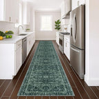 KOZYFLY Runners for Hallways 3x16 Ft Extra Long Washable Faux Wool Thin Hallway Rug Printed Carpet for Entryway Bedroom Staircase Kitchen Laundry Room Floor Decor, Dark Green