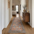 Bavni Runner Rug, Machine Washable Rugs for Bedroom 2x10, Non Slip Boho Rugs with Rubber Backing, Ultra-Thin Folable Rug Runner for Hallways Bathroom, Terracotta/Blue