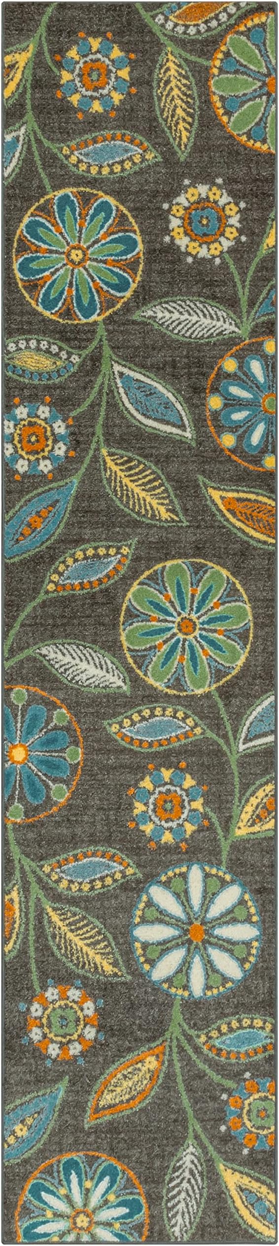 Maples Rugs Reggie Floral Runner Rug - Made in USA - Washable, Non Slip Indoor Carpet for Kitchen, Hallway, and Laundry Room, 2' x 9', Dark Grey