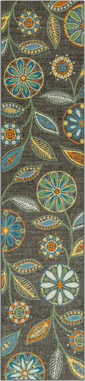 Maples Rugs Reggie Floral Runner Rug - Made in USA - Washable, Non Slip Indoor Carpet for Kitchen, Hallway, and Laundry Room, 2' x 9', Dark Grey