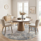6ft Round Area Rug Living Room Rugs - 6x6 Washable Neutral Modern Abstract Soft Thin Rug Indoor Floor No Slip Rug Carpet for Bedroom Under Dining Table Home Office Decor - Blue Grey