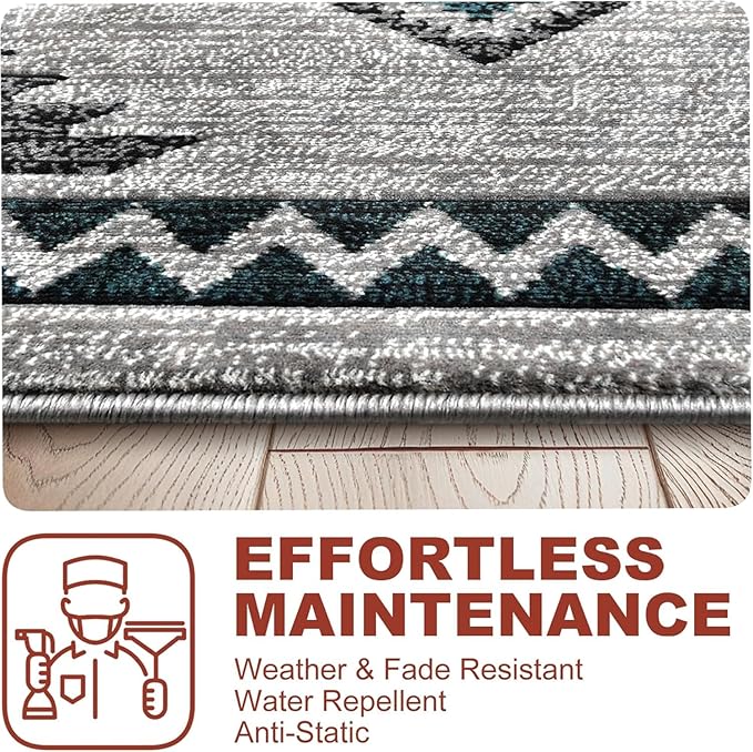 YHSF South West Native American Rug Ritz – Native Tribal American Indian Inspired Rug - Living Room, Bedroom, Hallway, Entryway & High-Traffic Area Rugs - Washable - Soft - Steel, 2 Feet x 3 Feet