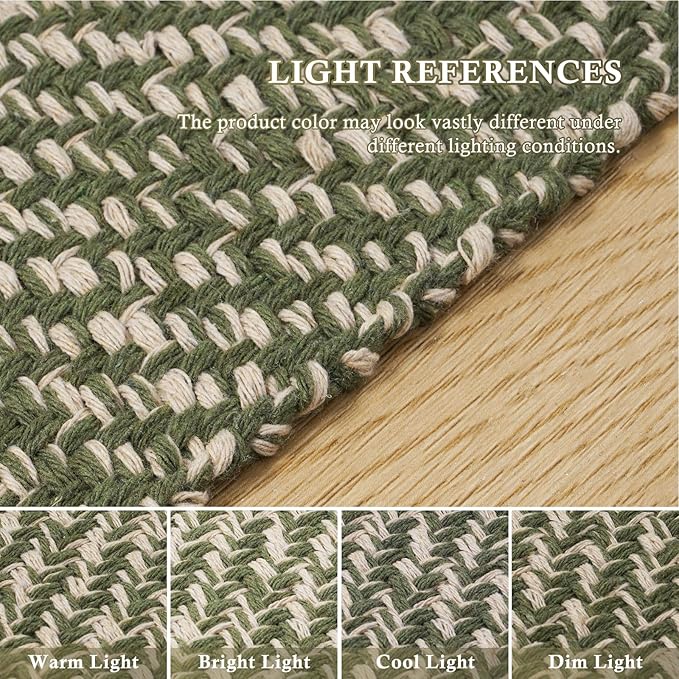 Collive 2' x 3' Small Entryway Rug, Washable Hand-Woven Kitchen Rug with Tassels, Natural/Green Farmhouse Low Profile Throw Rug Reversible Front Door Rug for Bedroom Bathroom Home Décor