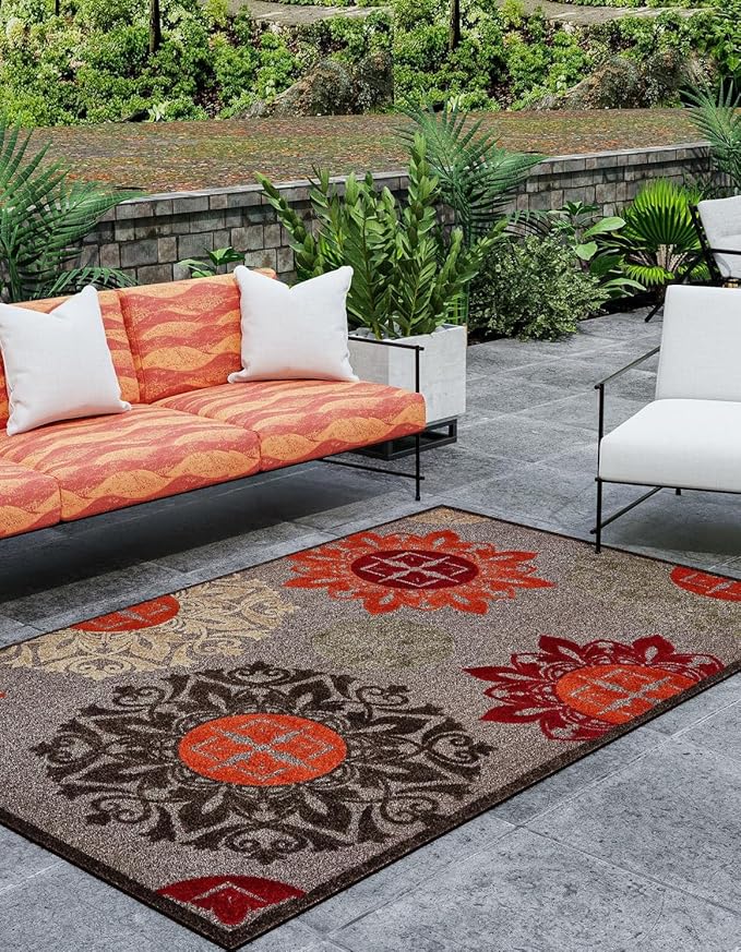 Unique Loom Outdoor Modern Collection Area Rug - Chicago (2' x 3' 1" Rectangle Brown/Orange)