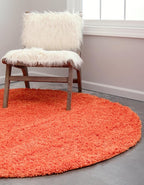Unique Loom Solid Shag Collection Area Rug (7' 1" Round, Tiger Orange)