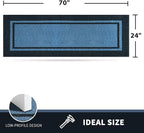 PURRUGS Dirt Trapping Door Mat 24" x 70", Non-Slip/Skid Machine Washable Entryway Rug, Shoes Scraper, Area Rug, Super Absorbent Welcome Mat for Muddy Wet Shoes and Paws, Light Blue & Navy