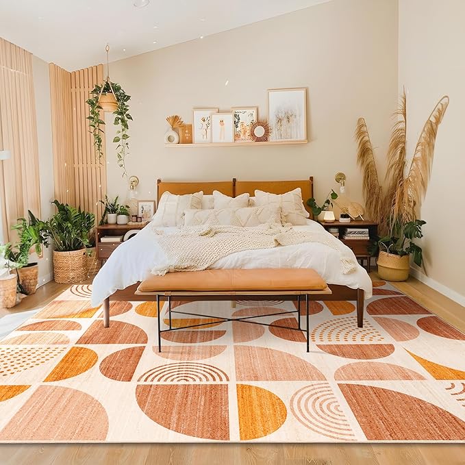 MUJOO 8x10 Area Rugs,Washable Rugs for Living Room Bedroom,Boho Large Throw Floor Carpet Non Slip Soft Modern Abstract Bohemian Orange