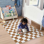 jinchan 3x5 Brown Checkered Area Rugs for Kids Room - Machine Washable Rug Modern Neutral Geometric Lattice Soft Non-Slip Carpet for Nursery Playroom Bedroom Entryway Living Room Home Office