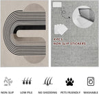 Modern Washable Rug for Living Room 5x8, Boho Abstract Striped Area Rugs, Soft Non Slip Low Pile Farmhouse Carpet for Bedroom Dining Room Kitchen, Stain Resistant, Pet Friendly, Beige Black
