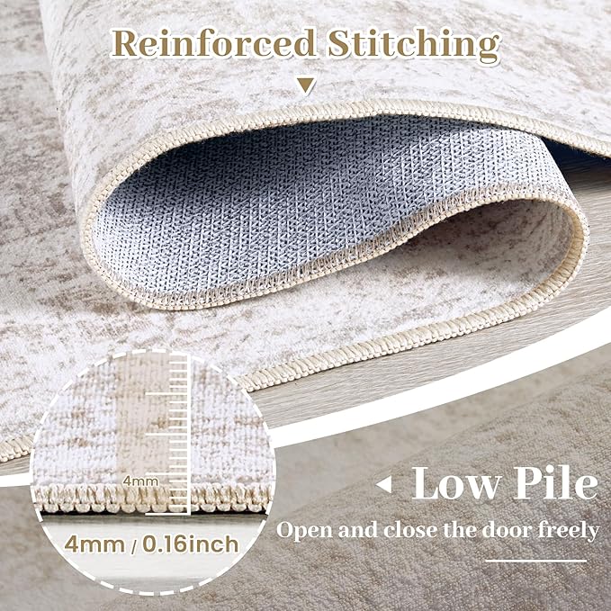 Area Rug 4x6 Vintage Rug, Machine Washable Vintage Distressed Medallion Rug Non-Slip Soft Low Pile Large Indoor Rugs for Bedroom Kitchen Dining Room Office(Beige,4'x6')