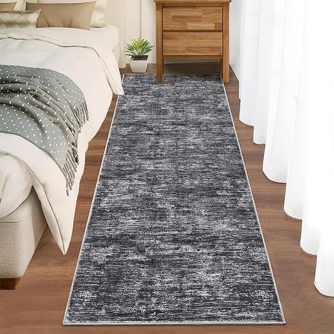 RUGSREAL Hallway Runner Rug 2.5x10 Long Kitchen Runner Rug with Rubber Backing Low Pile Stain Resistant Entryway Carpet Washable Modern Solid Color Mat for Living Room Bedroom, Dark Grey