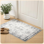 Istana Area Rug 2x4 - Grey & White Cream 2x4 Washable Rug Non Slip - Pet Friendly Living Room Rug - Non Shedding Washable Rugs for Bedroom - Foldable Bathroom Rugs