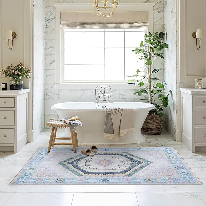 Fame Living Washable Area Rug. Modern Farmhouse. Vintage. Turkish. Bohemian. Distressed. Oriental. Traditional. Rugs for Living Room. Dining. Bedroom. Office. Entryway. Foyer. (856PBl, 9' x 12')