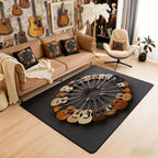 Round Guitar Large Area Rug 5x7 Musical Instruments Living Room Rug | Music Notes Modern Rock Rugs for Bedroom, Grunge Hip Hop Carpet Indoor Floor Mat