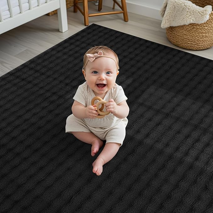 CAMILSON Modern Black Non Slip Rug 8x10 Ultra Soft High Pile Area Rugs Non Skid Rubber Backing Durable & Easy to Clean Carpet for Living Room Bedroom Kids Room Indoor Use (8 x 10 Black)
