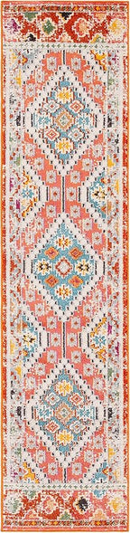 SAFAVIEH Madison Collection Runner Rug - 2' x 8', Rust & Pink, Boho Diamond Distressed Design, Non-Shedding & Easy Care, Ideal for High Traffic Areas in Living Room, Bedroom (MAD418Q)
