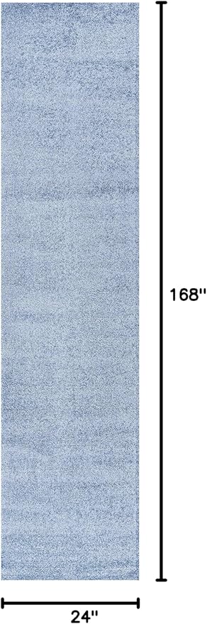 Eyely UES100F-214 Supersoft Haze Solid Low-Pile Indoor Runner Rug, Coastal, Bohemian, Minimalist, Classic, Casual for Bedroom,Kitchen,Living Room,Non Shedding,Easy-Washing, Blue, 2 X 14