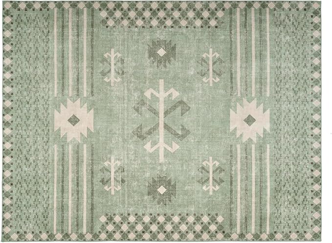Revival Rugs Flam 10'x13' Zero-Shedding Area Rug for Living Room Bedroom - Oeko-TEX Certified, Low Pile, Spot Clean, Green