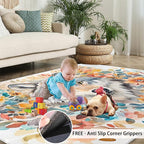 8x10 Wolf Rugs for Living Room - Watercolor Florals Large Area Rug, Animals Modern Boy Nursery Rug Soft Washable for Classroom Office Bedroom Kids Room