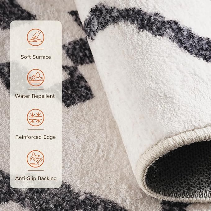 Area Rug 2x10 Rug Machine Washable Non-Slip Low Pile Print Pattern Western Rug for Living Room Bedroom Entryway Tribal Series -Navywhite/Black