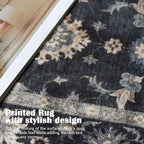 6x9 Area Rug for Living Room - Large Traditional Floral Washable Rugs for Bedroom Non-Slip Charcoal Black Moody Farmhouse Dining Room Rug Low-Pile Carpet Soft Vintage Rug for Office Guest Room
