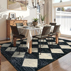 Lahome Checkered Washable 8 x 10 Area Rugs for Living Room, Black Bedroom Rug 8x10 Under Bed, Geometric Trellis Soft Ultra-Thin Indoor Carpet for Dining Room Dorm Kids Playroom (8'x10',Black)