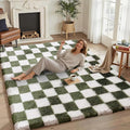 5x7 Area Rugs for Living Room Bedroom, Soft Fluffy Shaggy Bedside Rug, Indoor Floor Carpet for Kids Playroom, Dorms, Nursery Rooms, Home Decor (Olive Green & White 5'x7')