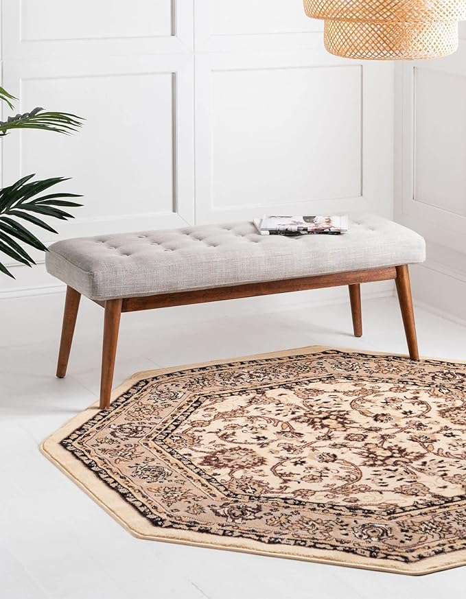 Unique Loom Sialk Hill Collection Area Rug - Washington (5' 3" Octagon Ivory/Black)