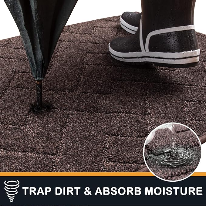 PURRUGS Dirt Trapping Door Mat 32" x 70", Non-Slip Machine Washable Entry Rug, Shoe Scraper, Dog Doormat, Super Absorbent Welcome Mat for Front & Back Door, Muddy Wet Shoes & Paws, Brown