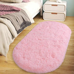 Soft Fluffy Area Rug for Bedroom, Pink Fuzzy Shaggy Oval Throw Rugs for Bedside, Non-Slip Cozy Plush Shag Carpet for Girls Kids Room Dorm Nursery Living Room, 2.6 x 5.3 Feet