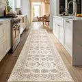XWZO Runner Rug 2x10ft for Long Hallways, Washable Non-Slip Low Pile Area Rug with Rubber Backing, Spill Resistant Soft Vintage Floor Carpet for Kitchen Entryway Stair Landing Living Room, Beige