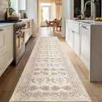 XWZO Runner Rug 2x10ft for Long Hallways, Washable Non-Slip Low Pile Area Rug with Rubber Backing, Spill Resistant Soft Vintage Floor Carpet for Kitchen Entryway Stair Landing Living Room, Beige