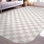 Beverly Rug Modern Geometric Area Rug 8x10 Low-High Pile Durable Soft Abstract Checkered Indoor Rugs for Living Dining Room Office Stain Resistant Non Shedding Casual Indoor Carpet Beige White 8 x 10