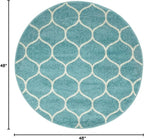 Rugs.com Lattice Frieze Collection Rug – 4' Round Light Blue Medium Rug Perfect for Kitchens, Dining Rooms