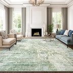 Abstract Rug 8x10 Large Living Room Rugs Neutral Modern Washable Area Rugs for Bedroom Dining Room Non-Slip Stain Resistant Foldable Thin Rug Green