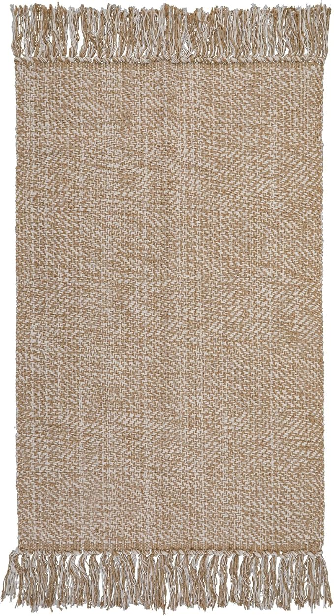 Collive Comfy Area Rug 4' x 6', Tan/Cream Woven Cotton Bedroom Rugs, Modern Indoor Accent Rug Floor Carpet with Tassel for Living Room, Nursery Room, Dining Room, Bedside, Office, Patio Decor