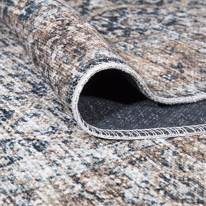 Bloom Rugs Caria Washable Non-Slip 9x12 Rug - Dark Blue/Tan Traditional Area Rug for Living Room, Bedroom, Dining Room, and Kitchen - Exact Size: 9' x 12'