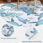 Tritard Coastal Sea Turtles Area Rugs Beach Themed Nautical Starfish Coral Accent Rugs Non-Slip Sea Marine Life Rugs Floor Carpet for Living Room Bedroom, Teal, 5x7 Feet