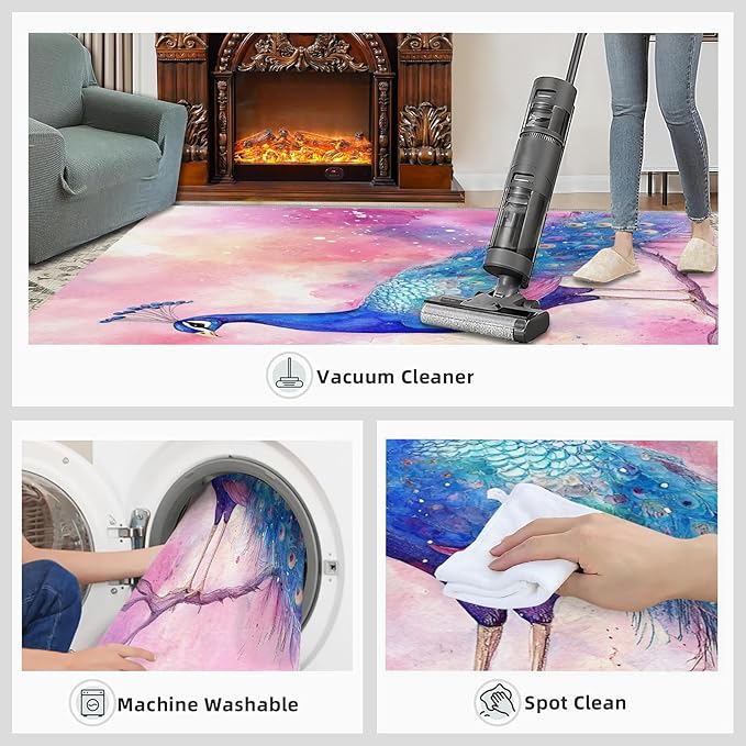 Peacock Rugs for Living Room - 5x7 Rug, Fantasy Peacock Area Rugs for Bedroom, Peafowl Rug, Girls Room Washable Carpet, Aesthetics Carpet - Peafowl Home Decor & Gifts